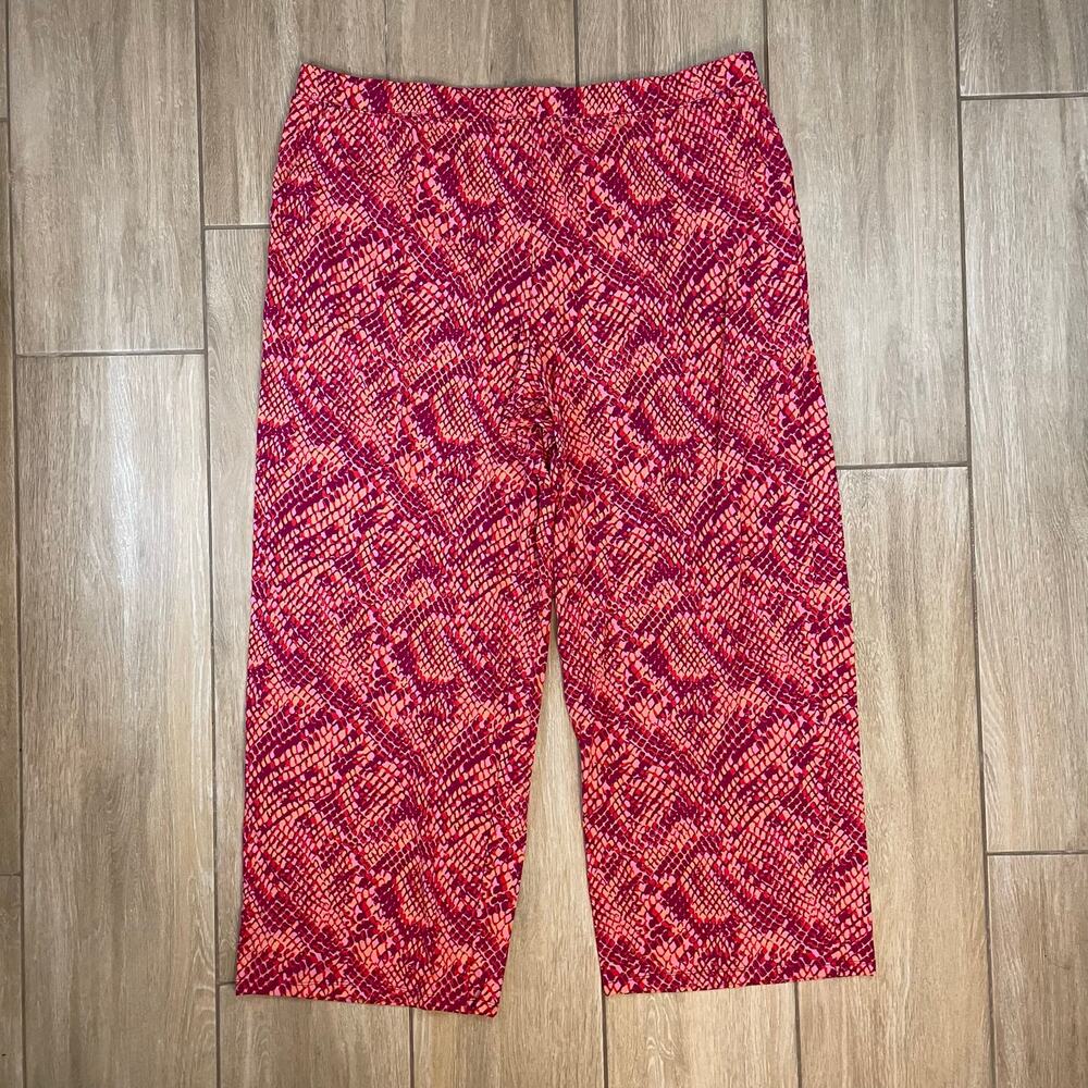 D&Co Beach Pants Womens 2X Pink Orange Printed Wide Leg Pull On